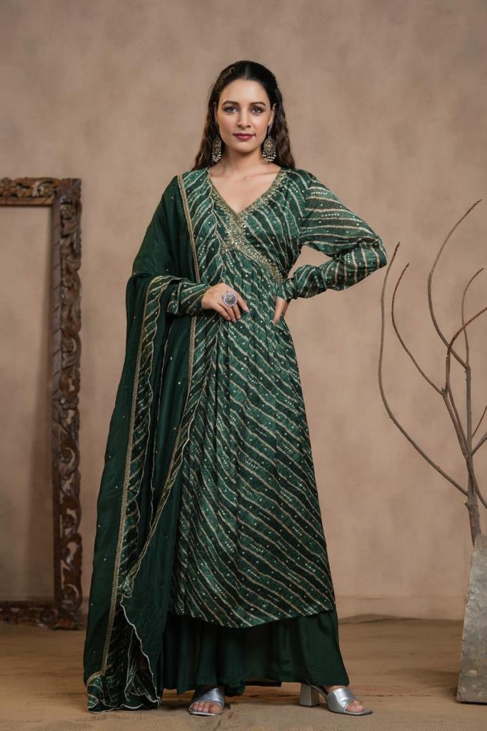 Alia Neck Nyra Cut Green Suit