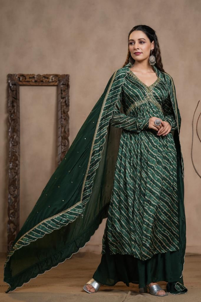 Alia Neck Nyra Cut Green Suit