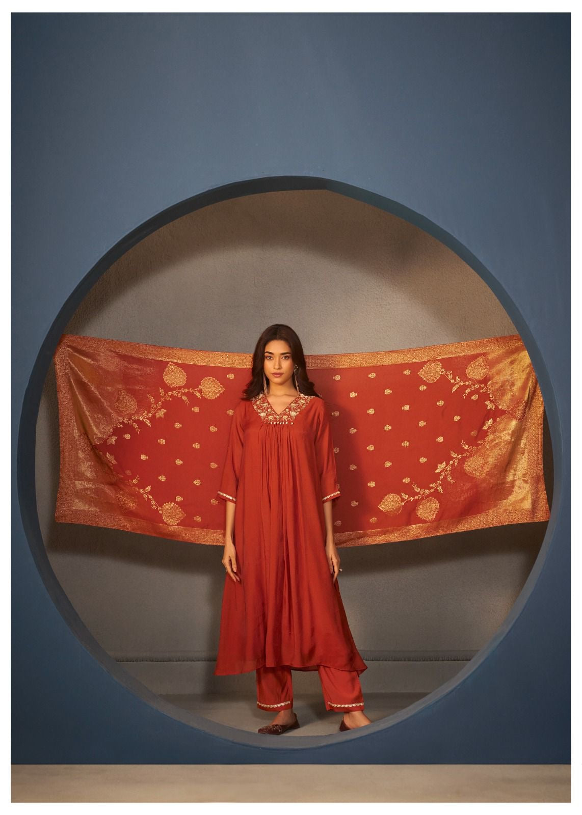 A line cut Rust Colour 3 piece suit