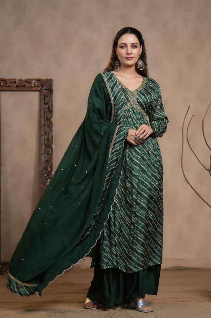 Alia Neck Nyra Cut Green Suit