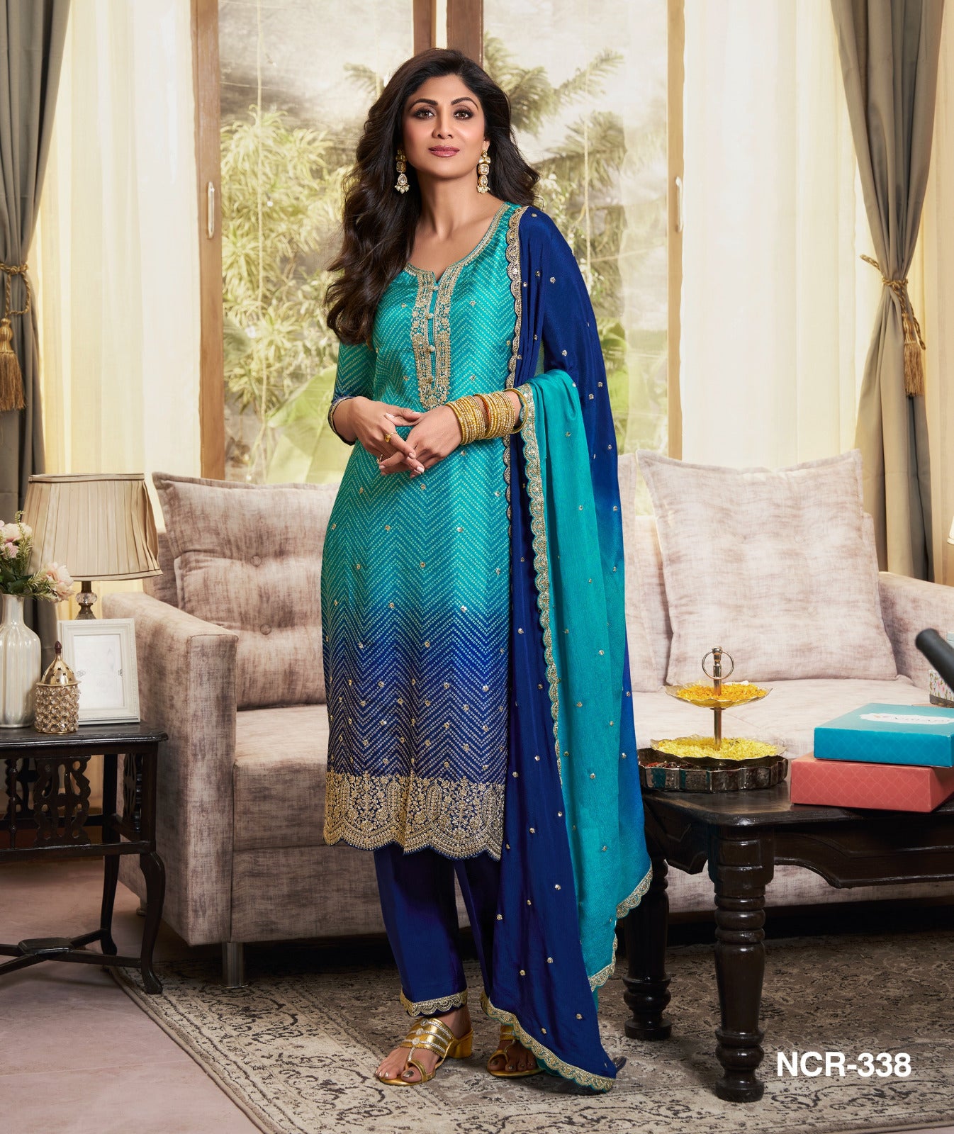 Straight suits Shilpa Bandhni Blue 01