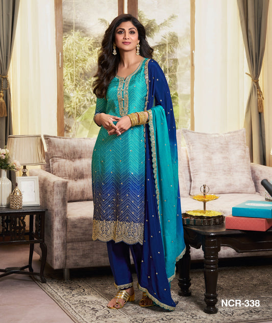 Straight suits Shilpa Bandhni Blue 01