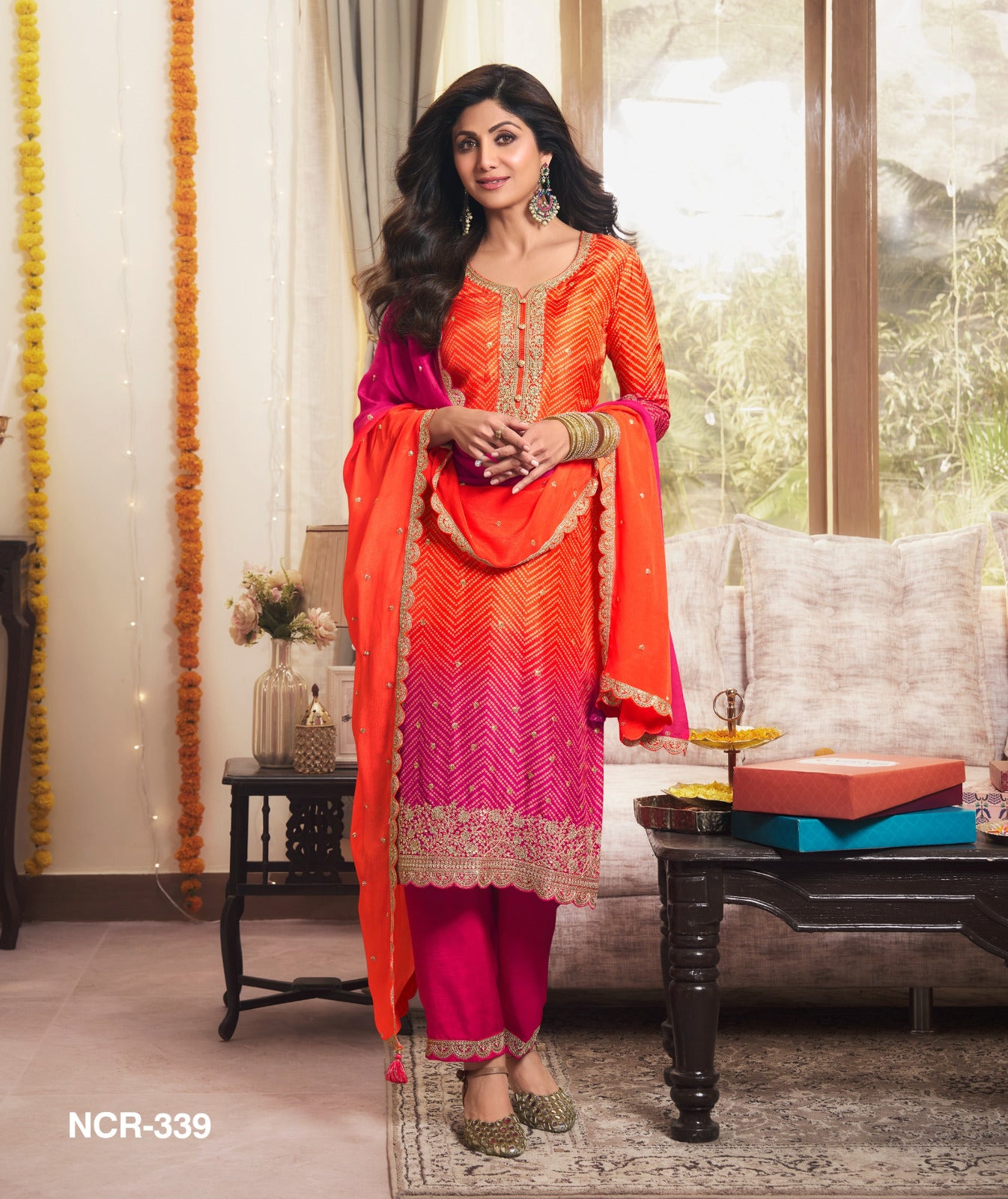 Straight suits Shilpa Bandhni Orange 02